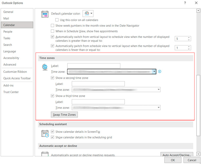 does outlook change time zones automatically