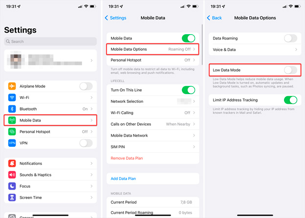 how to turn low data mode off