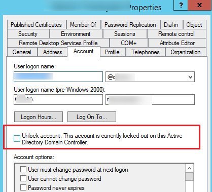 this account is currently locked out on this active directory domain controller