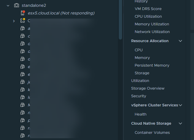 A disconnected host in VMware vCenter Server