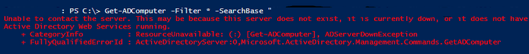 get-aduser : unable to find a default server with active directory web services running.