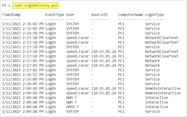 get user login history powershell