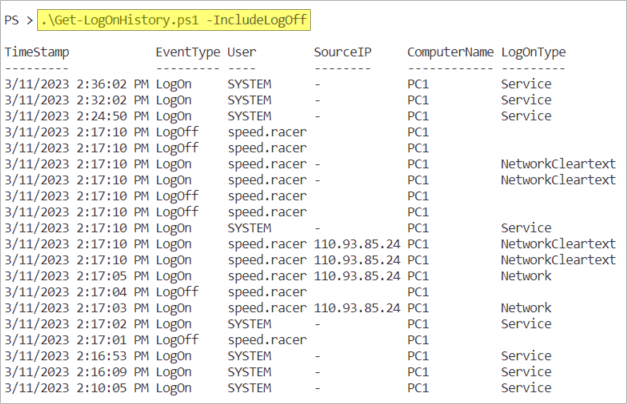 powershell login history