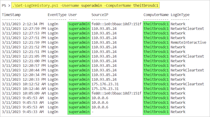 powershell command to check user login history