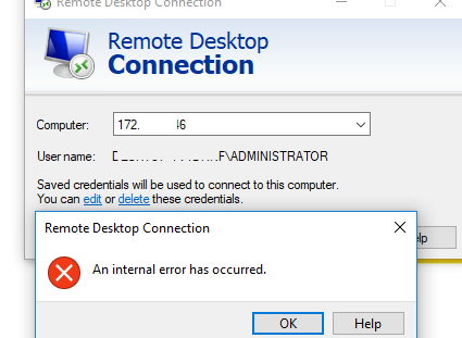 rdp an internal error has occurred