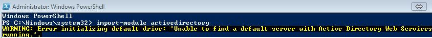 unable to find a default server with active directory web services running