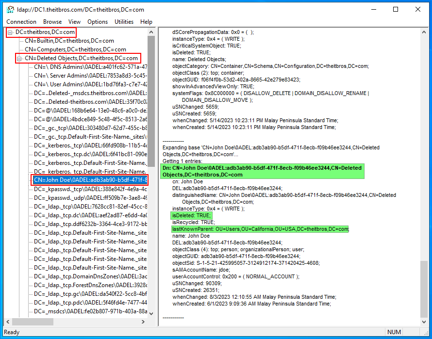 restore deleted user in active directory