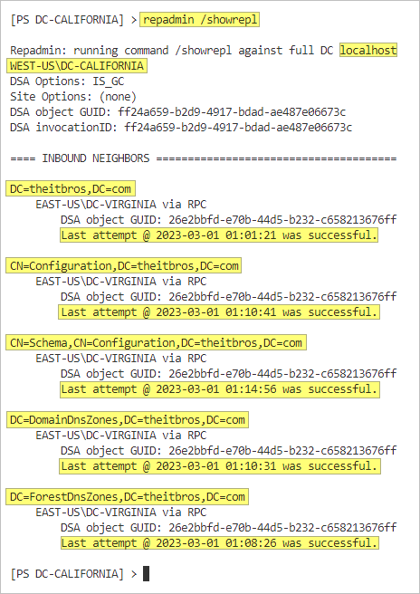 repadmin /replicate dc1 dc2