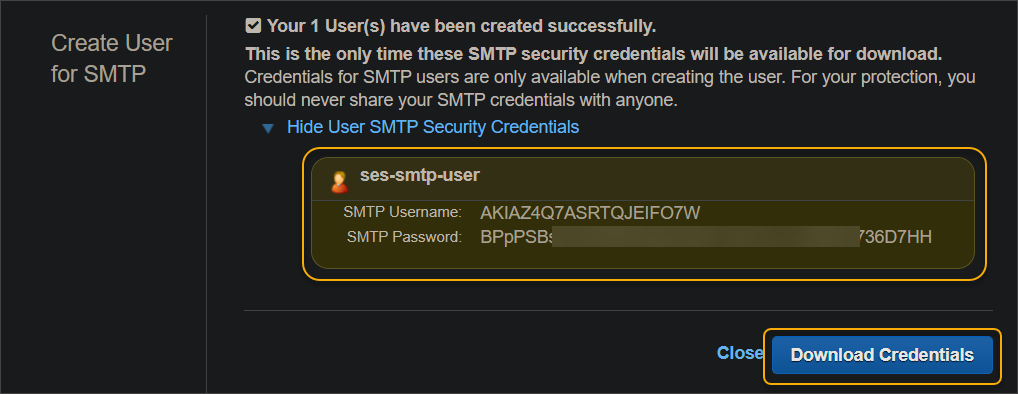 aws smtp