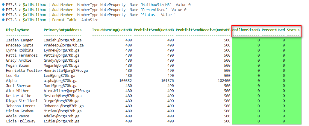 o365 mailbox size report