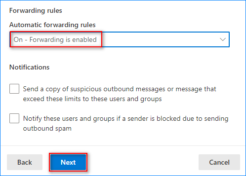 enable external forwarding office 365 for one user