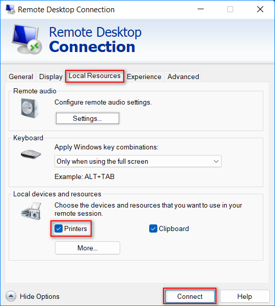 microsoft remote desktop easy print