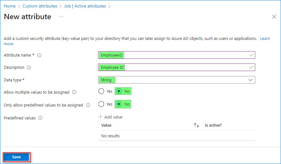 custom user attributes azure ad