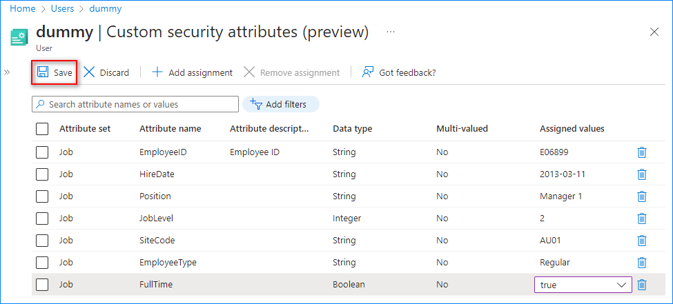 custom attributes in azure ad