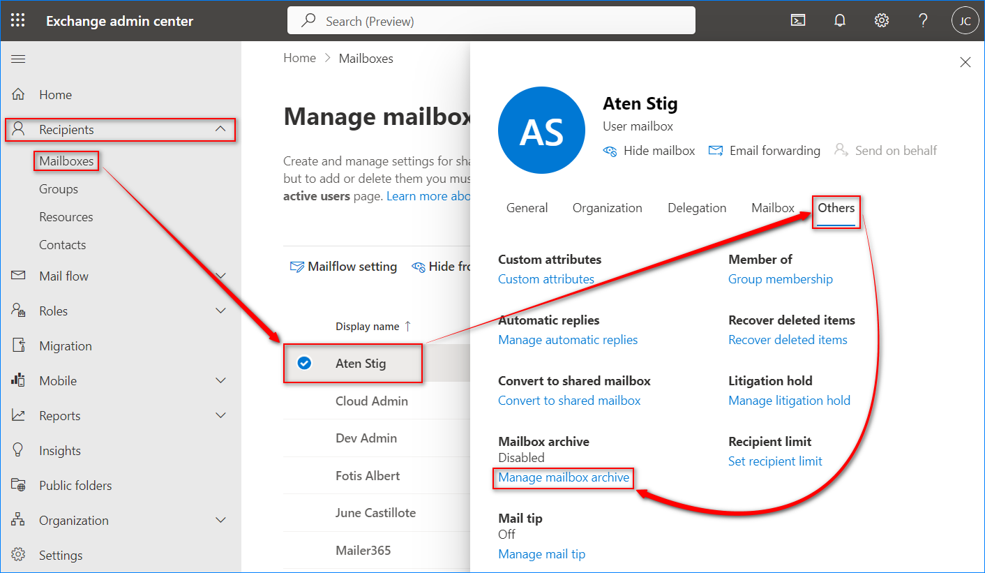 office 365 archive policy