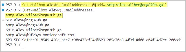exchange powershell add alias