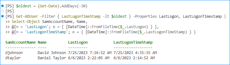 powershell get ad user last logon computer