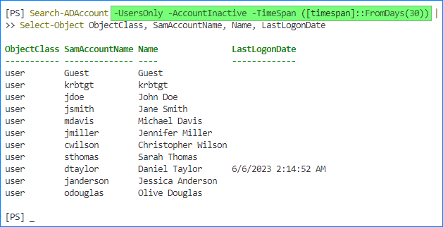 last logon user on computer active directory powershell