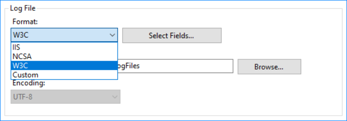 enable iis logging windows server 2019