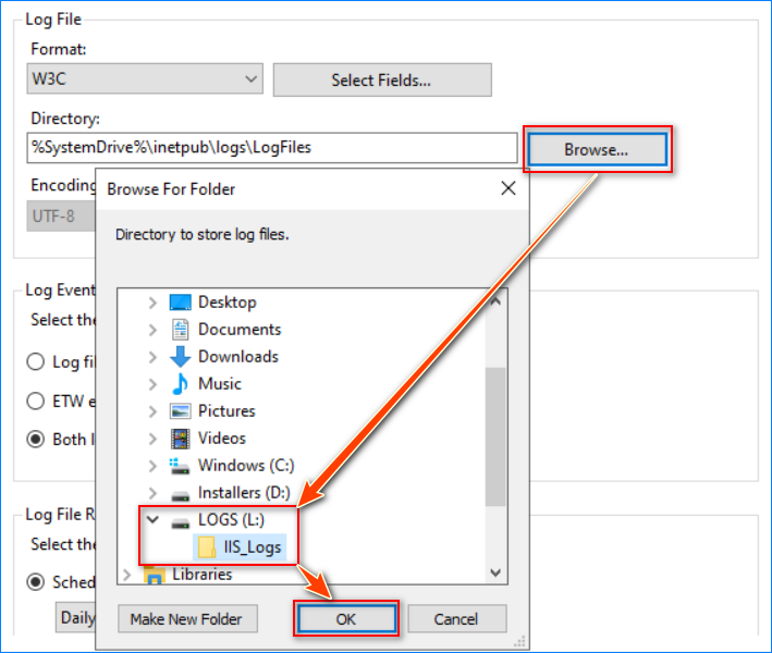 move iis logs to another drive