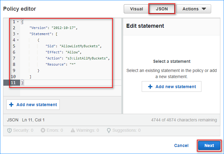 Create inline policy aws s3 permissions