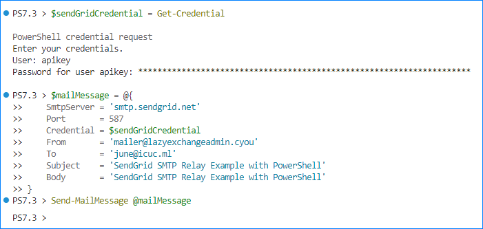 SendGrid SMTP Relay Example with PowerShell