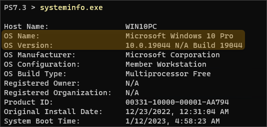 powershell get os version windows