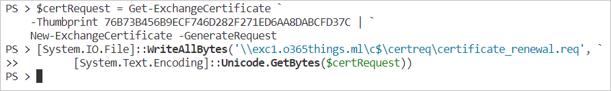 exchange certificate renewal powershell