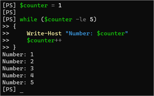 PowerShell While Loop counter