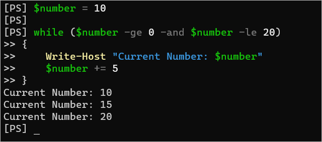 PowerShell While Loop number