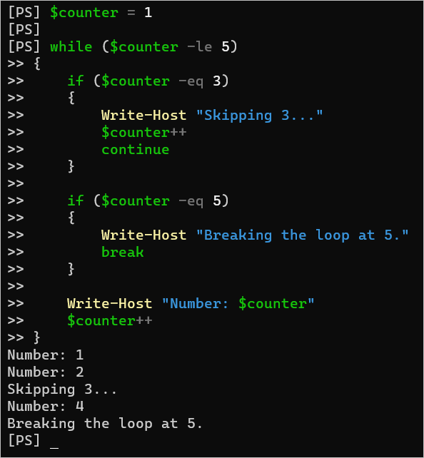 PowerShell While Loop write host