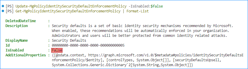 disable azure security defaults