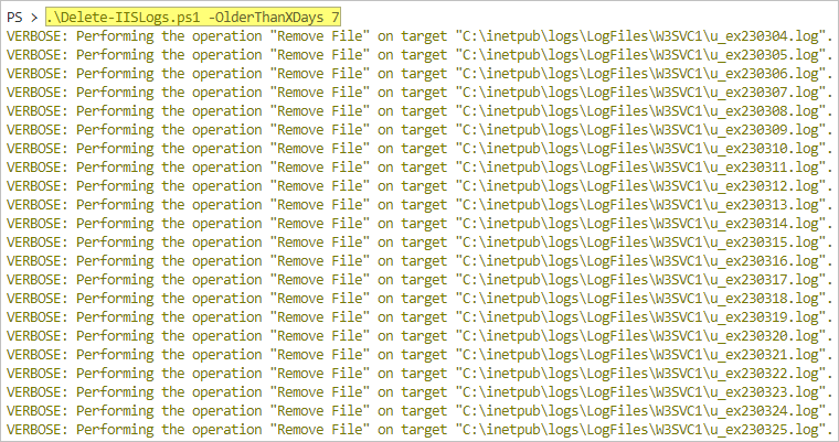 clear iis log files