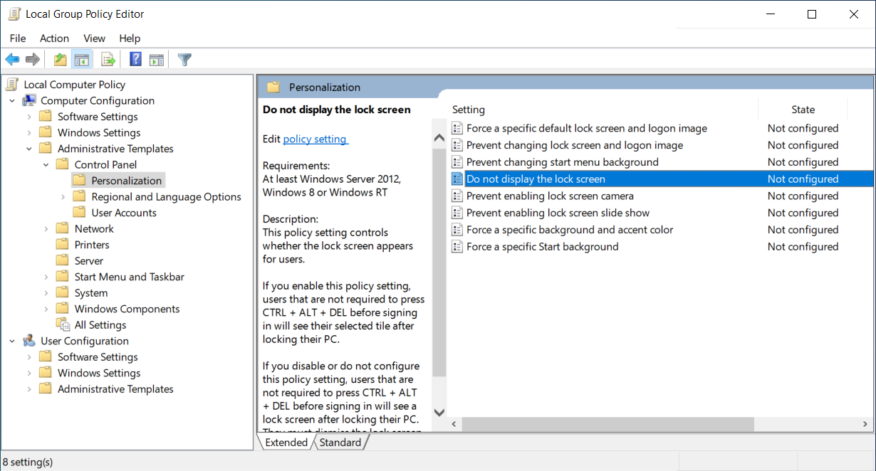 set password lock screen windows 10