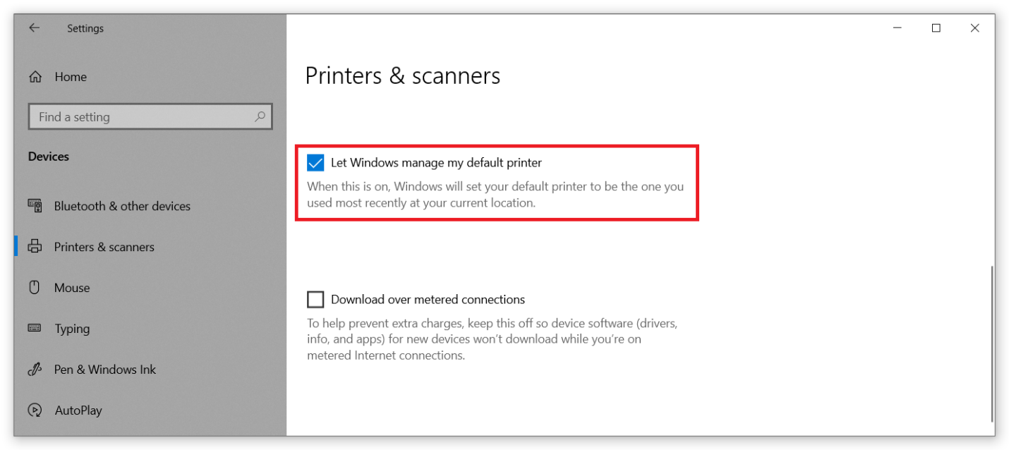 set default printer windows 10 registry