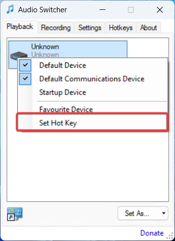 switch audio output windows 10 hotkey