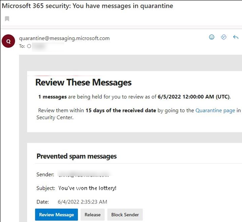 quarantine emails office 365