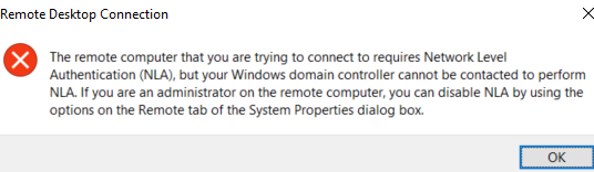 the remote computer requires network level authentication