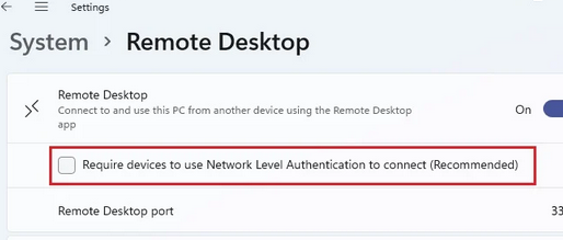 the remote computer requires network level