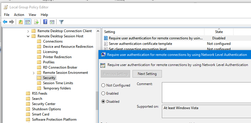 the remote computer requires network level authentication windows 10