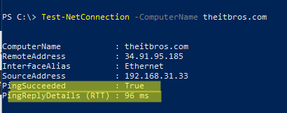 ping test script powershell