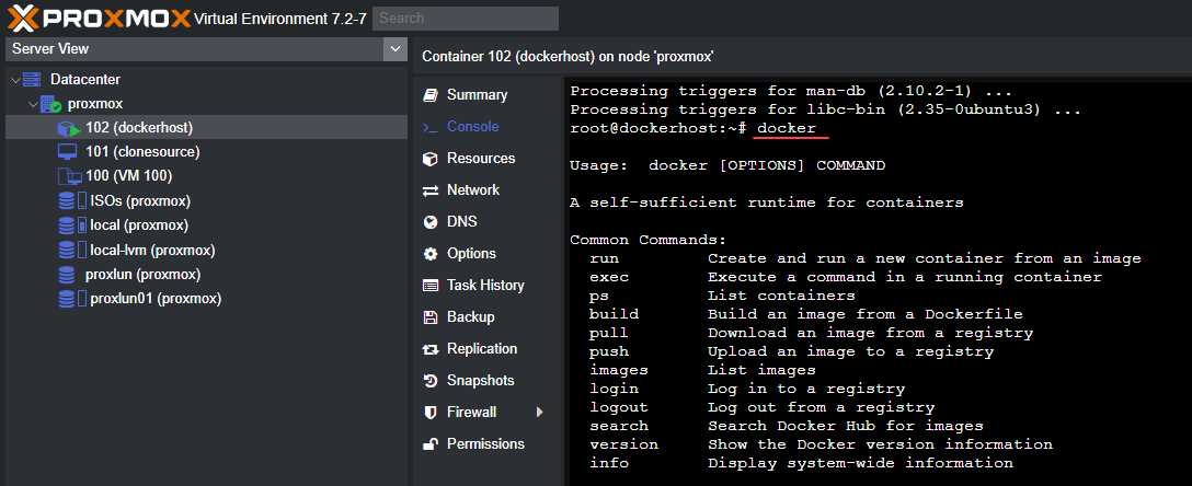 docker on lxc proxmox