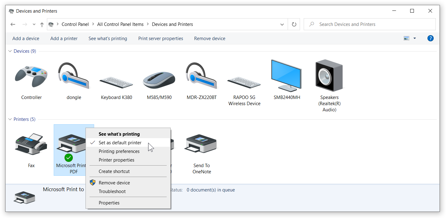 windows 10 can't set default printer