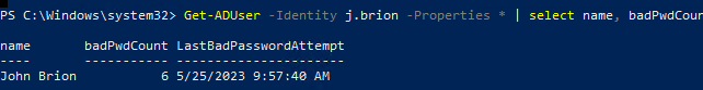 powershell find bad password attempts
