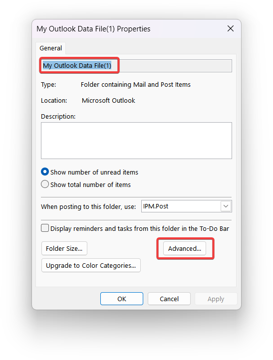 outlook rename archive folder