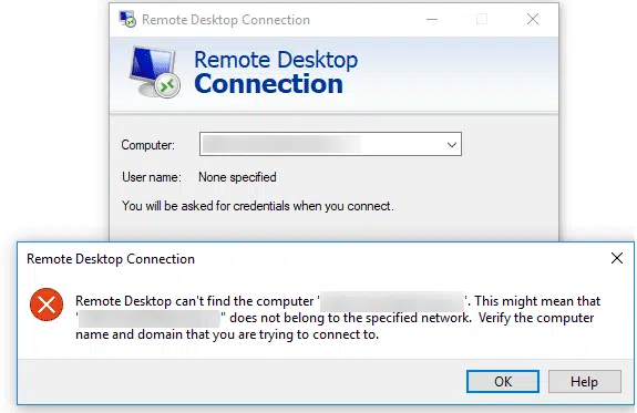 remote desktop can't find the computer